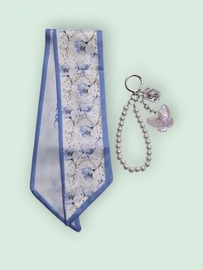 Bag Scarf And Butterfly With Faux Pearl Key Chain/Bag Charm